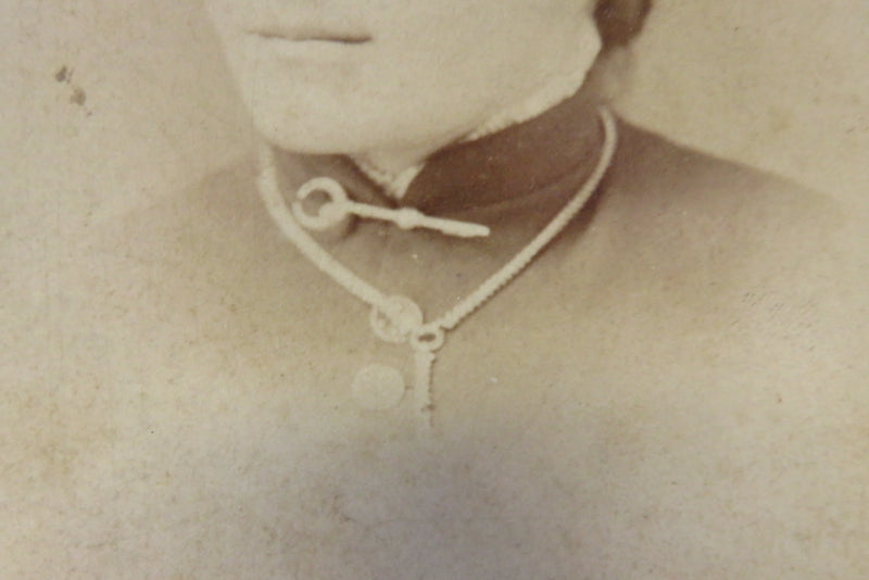 Antique Cabinet Card Woman Facing Right Bar Pin Necklace Deming West Winsted