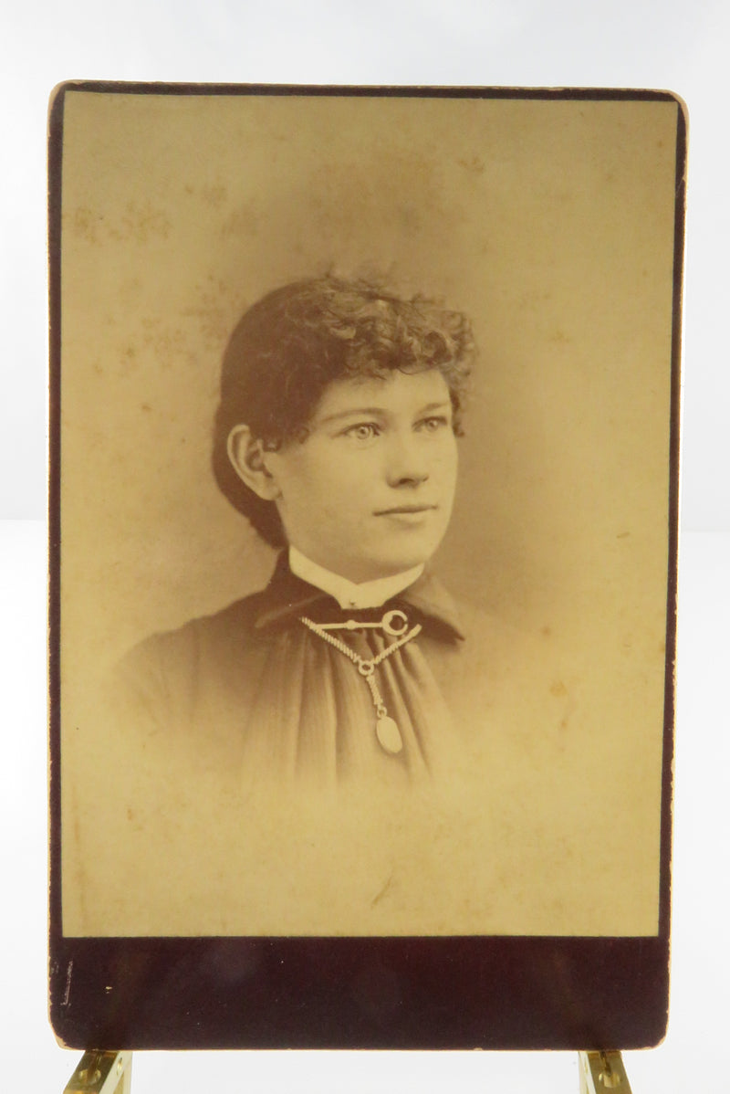 Woman Facing Left Bar Pin Necklace Antique Cabinet Card Deming West Winsted