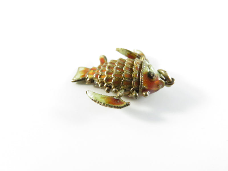Vintage Wiggly Fish Enameled Articulated Koi Fish Pendant Charm Gilt Metal
