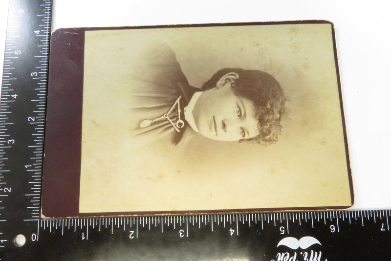 Woman Facing Left Bar Pin Necklace Antique Cabinet Card Deming West Winsted