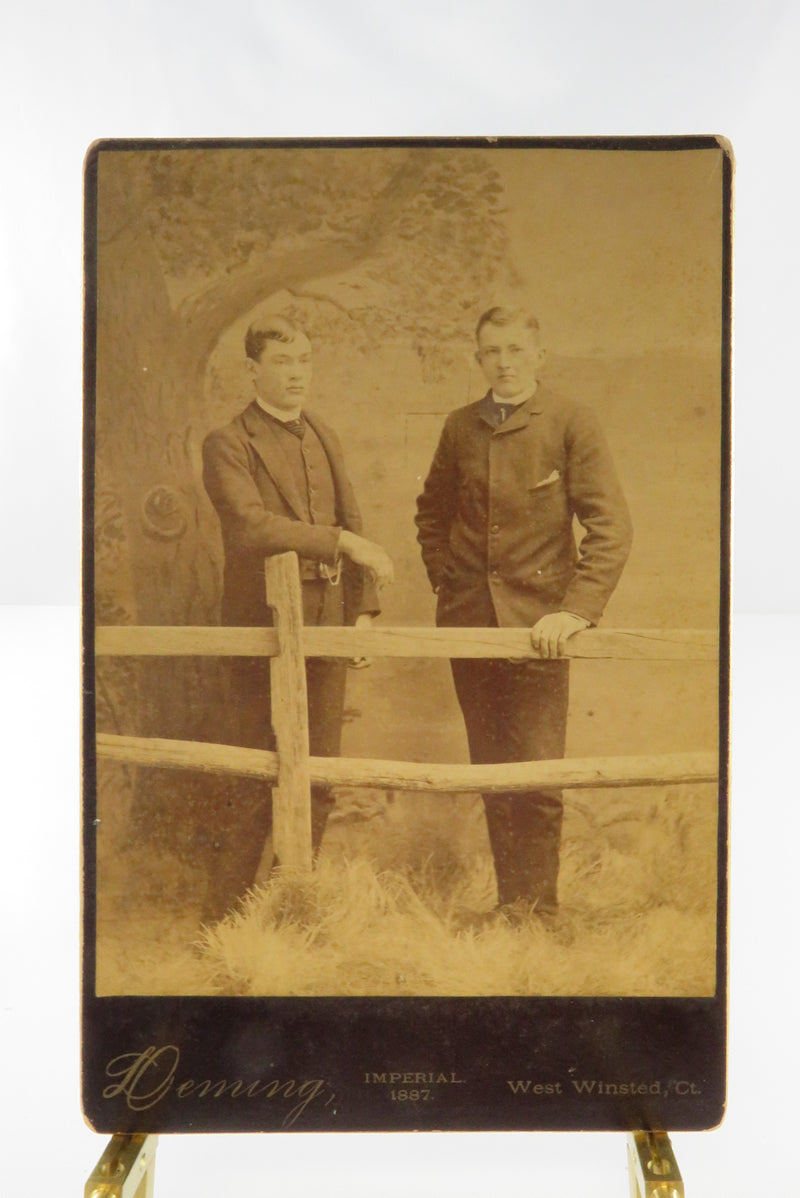 Two Men Fence Post Scene Antique Cabinet Card Deming West Winsted