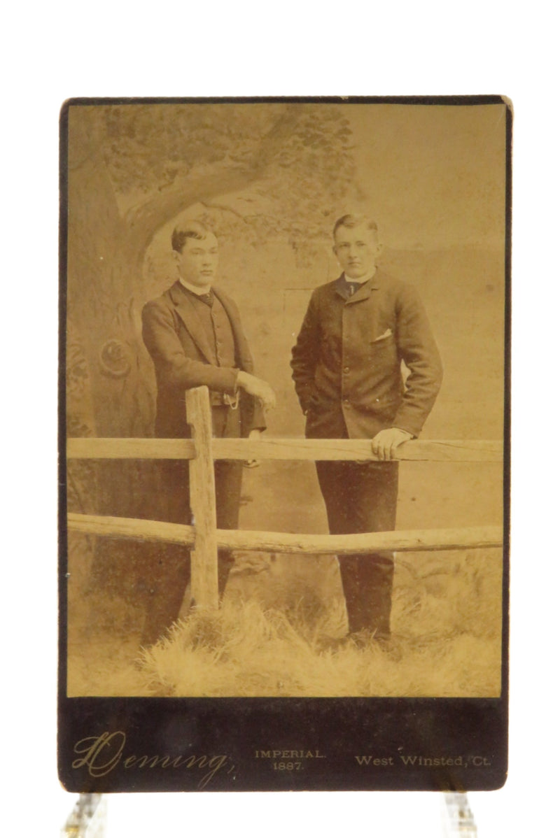 Two Men Fence Post Scene Antique Cabinet Card Deming West Winsted