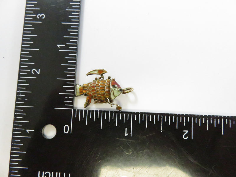 Vintage Wiggly Fish Enameled Articulated Koi Fish Pendant Charm Gilt Metal