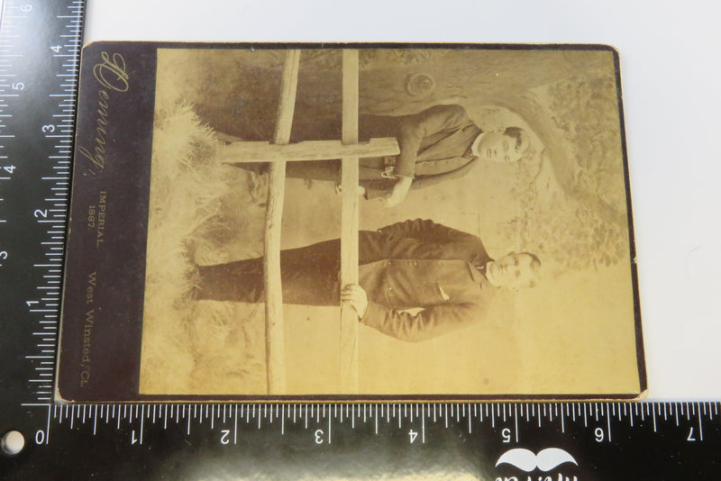 Two Men Fence Post Scene Antique Cabinet Card Deming West Winsted