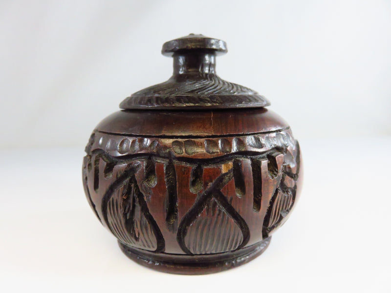 Carved Turned Wood Lidded Trinket Box Sugar Box Stash Box