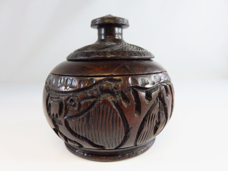 Carved Turned Wood Lidded Trinket Box Sugar Box Stash Box