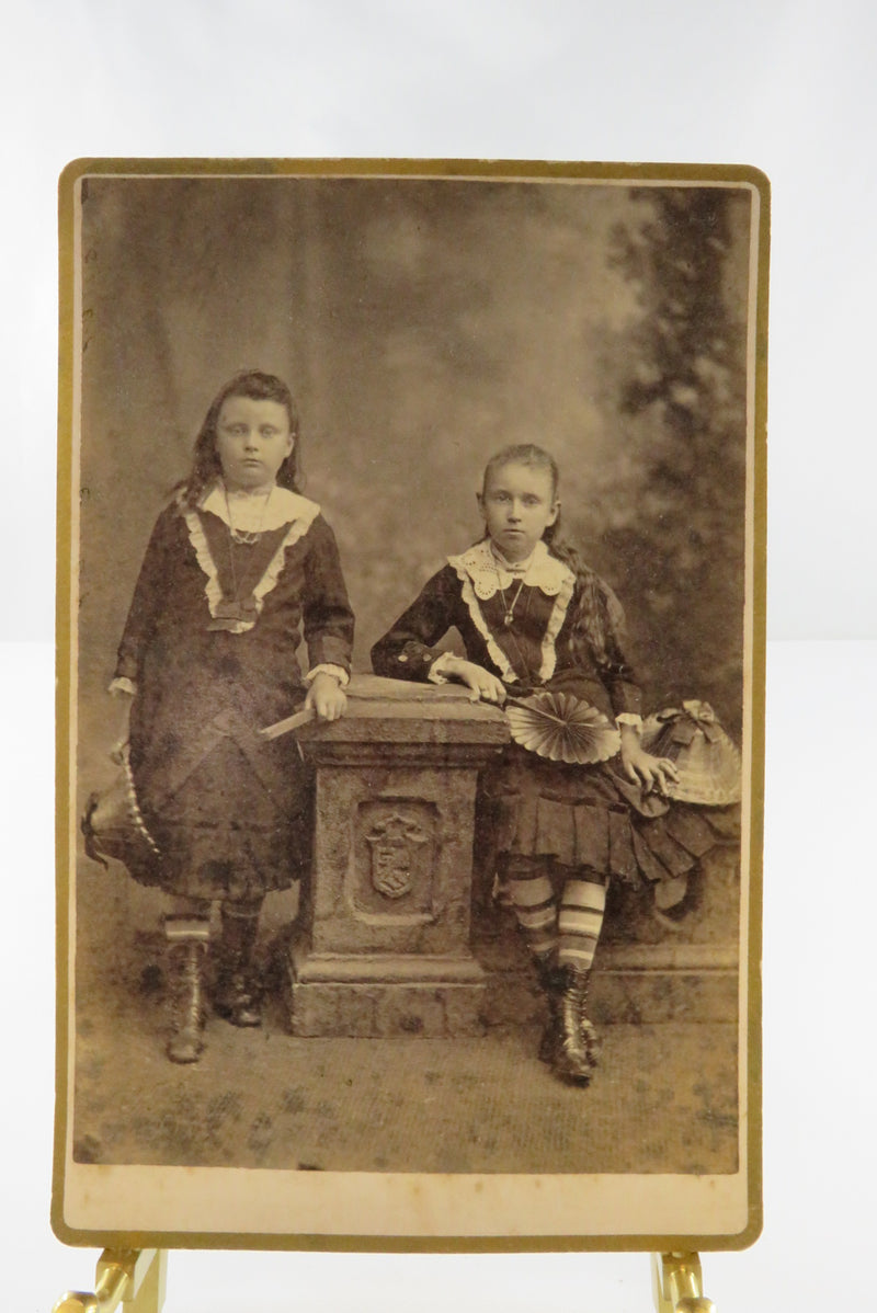 2 Young Girls In Pose Straw Hats Antique Cabinet Card Godfrey Rochester NY
