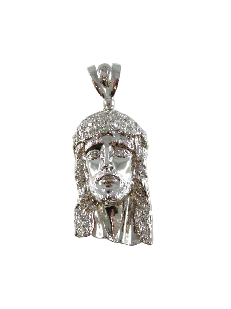 Sterling Silver pendant with face of Jesus design on a white background