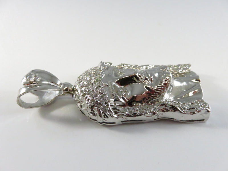 White Ice “Jesus Face” Pendant – 925 Sterling Silver Rhodium Plated, Hip-Hop Iced Out 3⅛″