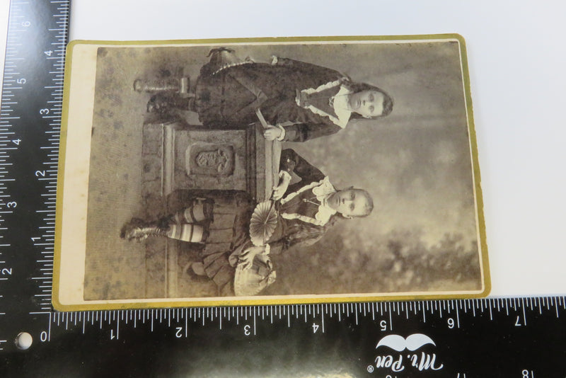 2 Young Girls In Pose Straw Hats Antique Cabinet Card Godfrey Rochester NY