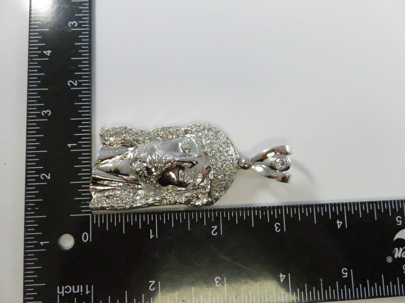 White Ice “Jesus Face” Pendant – 925 Sterling Silver Rhodium Plated, Hip-Hop Iced Out 3⅛″