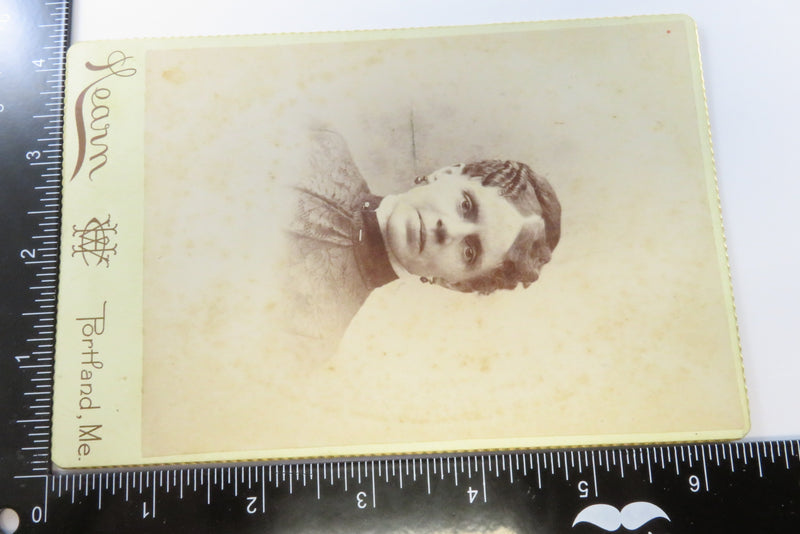 Woman In Pose Stick Pin Earrings Antique Cabinet Card Hearn Portland Maine