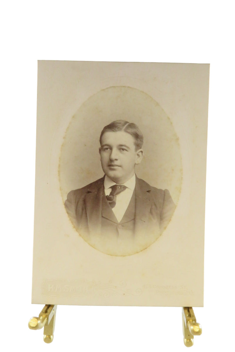 Oval Image Young Man in Tie Antique Cabinet Style Card H.M. Smith Portland Maine