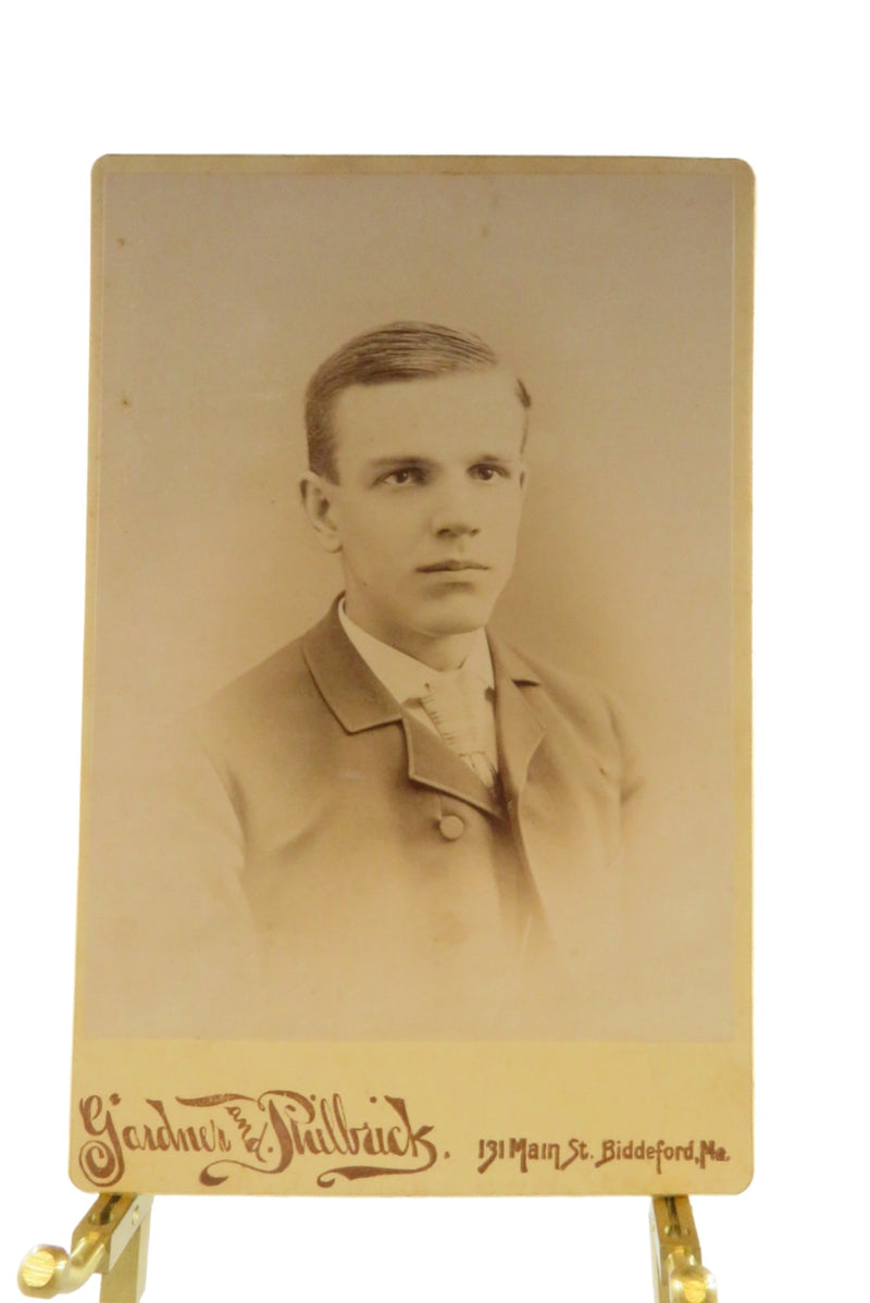 Young Man Combover Suit Antique Cabinet Card Gardner and Philbrick Biddeford Mai