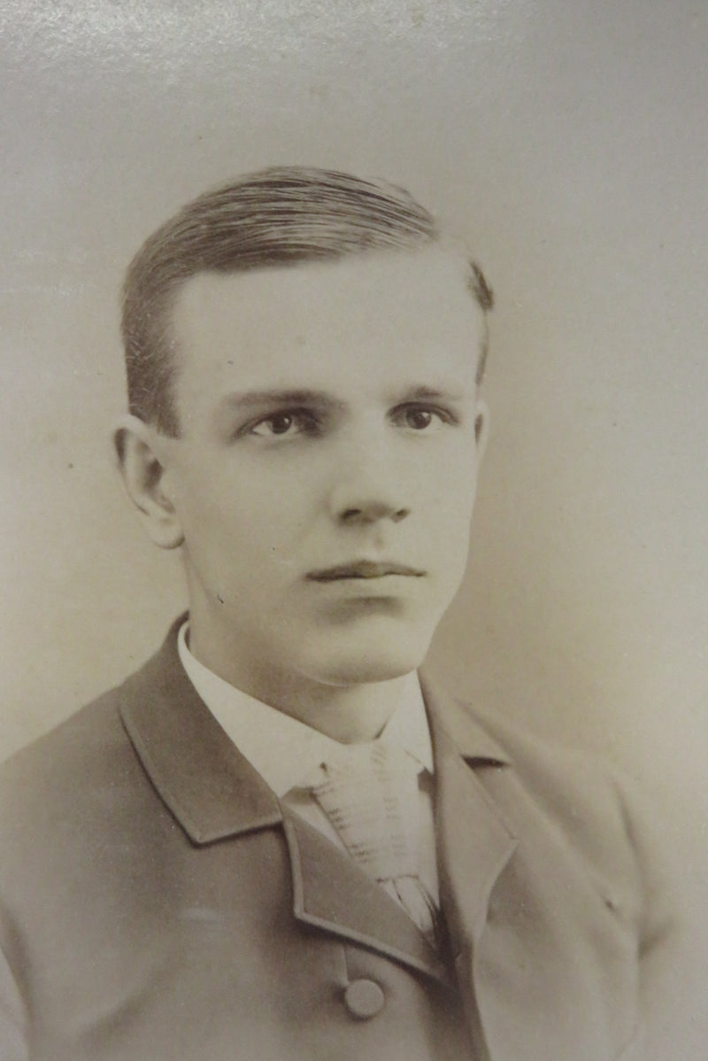 Young Man Combover Suit Antique Cabinet Card Gardner and Philbrick Biddeford Mai