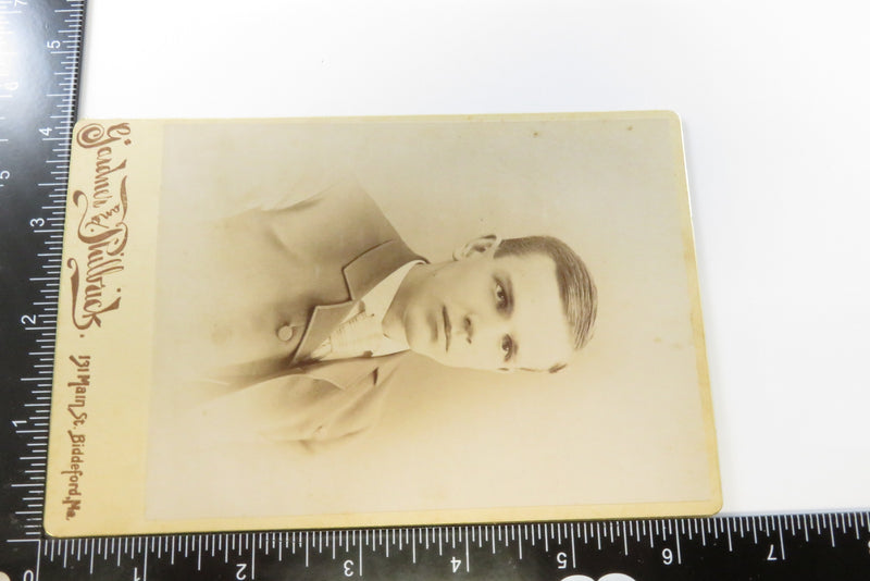 Young Man Combover Suit Antique Cabinet Card Gardner and Philbrick Biddeford Mai