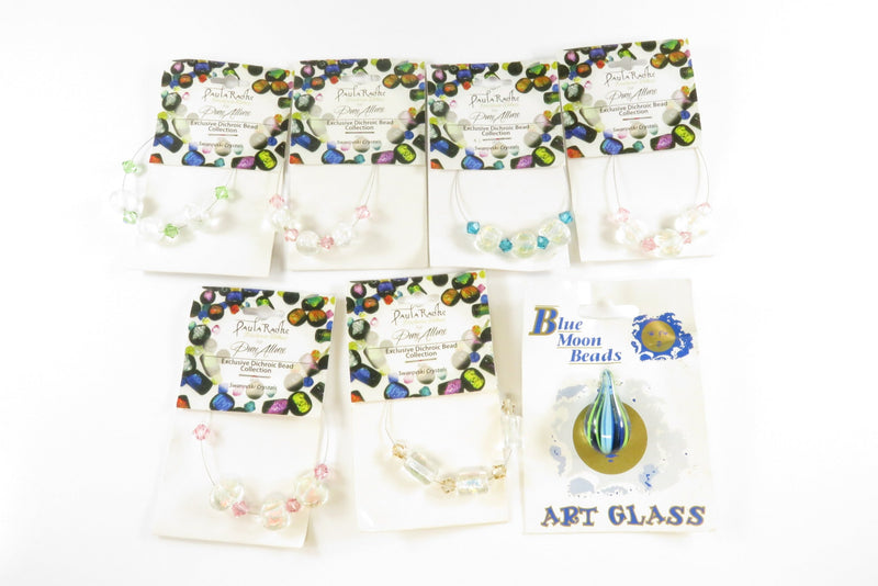 Grouping of Paula Radke Dichroic Glass And Swarovski Crystals Pure Allure New Old Stock — Topaz, Peridot — front view