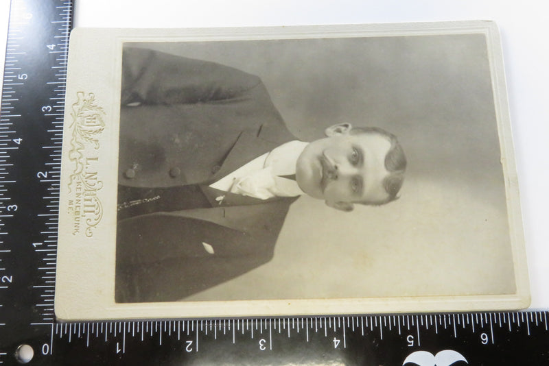 Handsome Man Watch Chain and Fly Pin Antique Cabinet Card L.N. Hill Kennebunk
