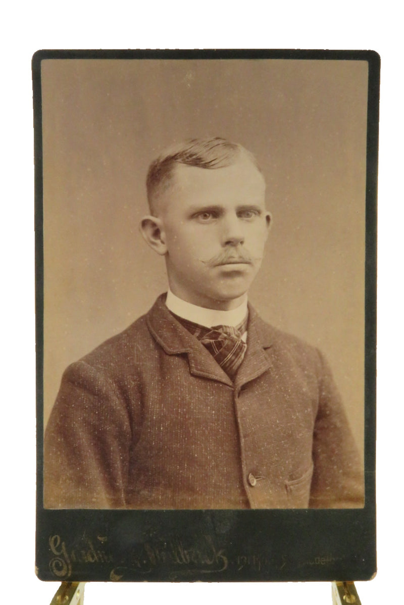 Young Man Mustache Antique Cabinet Card Gardner and Philbrick Biddeford Maine