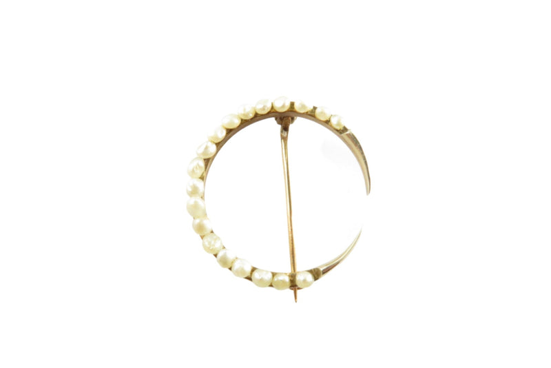 Antique Pearl Decorated Crescent Moon Brooch in 10K Yellow Gold — Jewelry & Watches:Vintage & Antique Jewelry:Fine:Victorian,