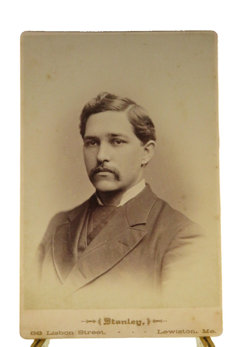 Young Man Big Stache Antique Cabinet Card Stanley Lewiston Maine