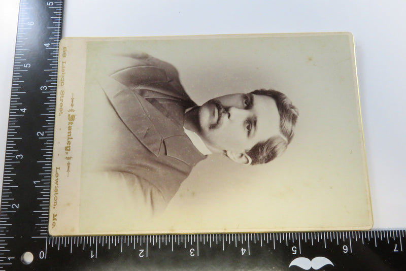 Young Man Big Stache Antique Cabinet Card Stanley Lewiston Maine