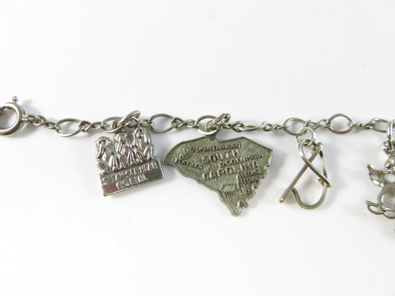 Vintage Sterling Silver Charm Bracelet with Mixed Charms 6.75 Inches