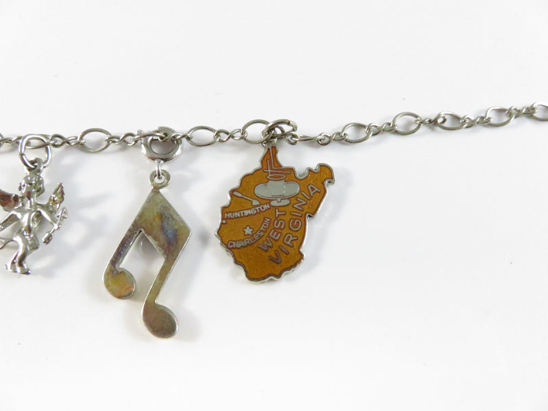 Vintage Sterling Silver Charm Bracelet with Mixed Charms 6.75 Inches