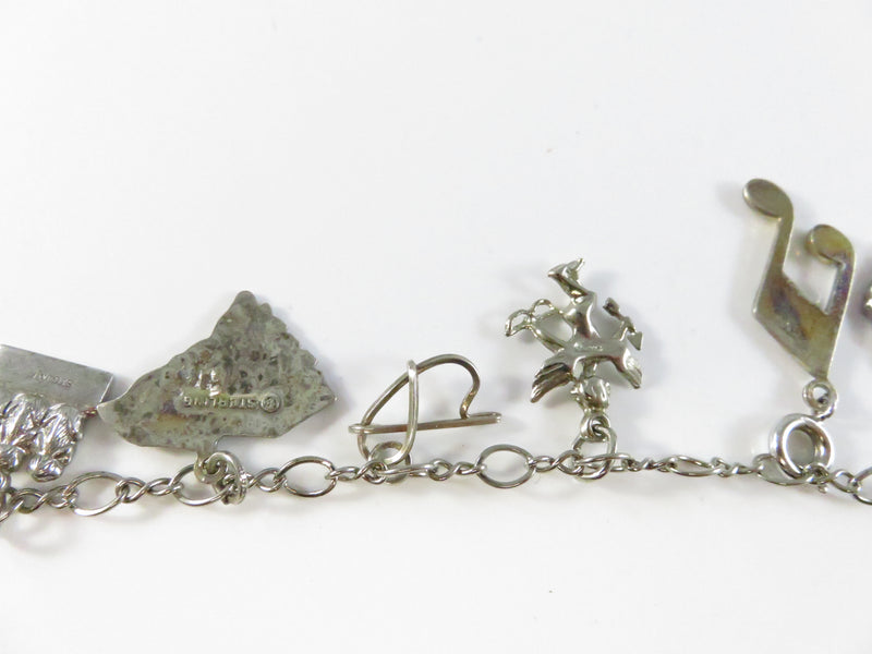 Vintage Sterling Silver Charm Bracelet with Mixed Charms 6.75 Inches