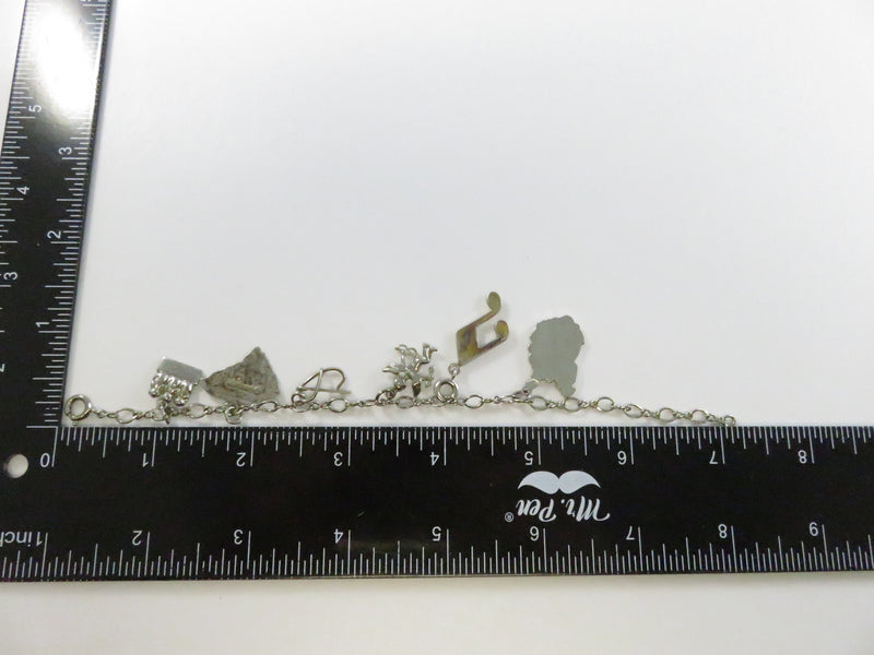 Vintage Sterling Silver Charm Bracelet with Mixed Charms 6.75 Inches