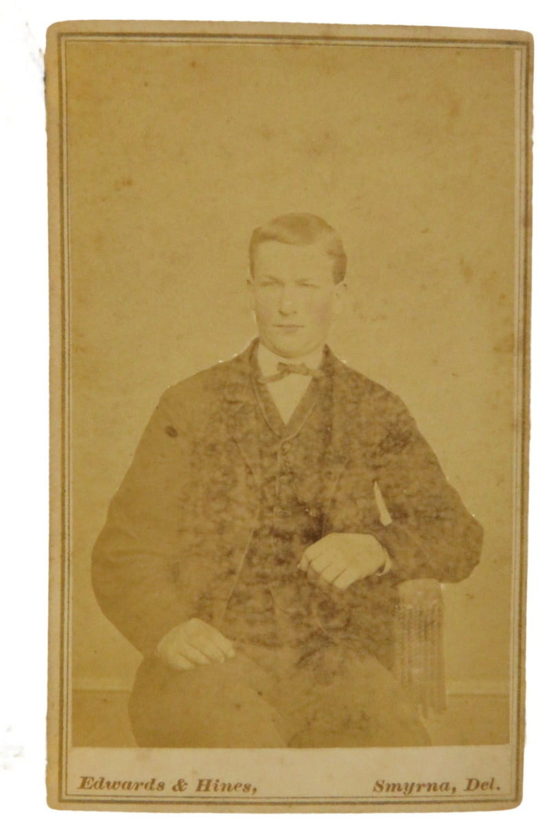 Antique CDV Young Man Rosy Cheeks Unnamed Sitter Edwards & Hines Delaware 4 1/8" x 2 1/2" — front view