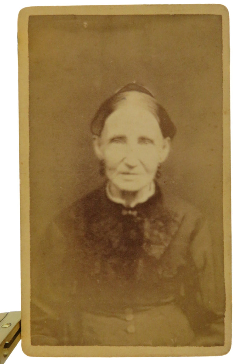 Antique CDV Old Woman Hunched Forward Named Sitter 4 1/8" x 2 1/2" — front view
