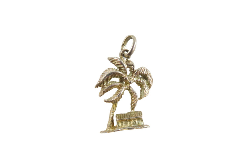 Vintage Silver Martinique 3D Palm Tree Charm with Cabin — Silver — front view