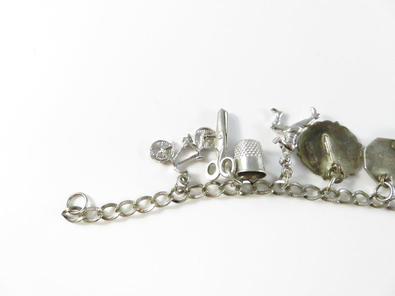 Vintage Mixed Metal Charm Bracelet with Sterling JMF Pieces Sweet 16 Enamel Masks Greyhound 7 Inch