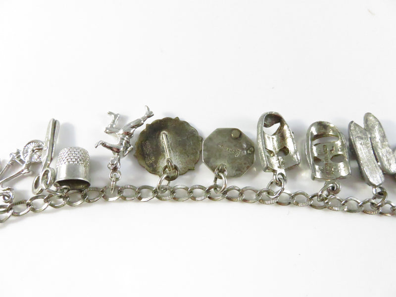 Vintage Mixed Metal Charm Bracelet with Sterling JMF Pieces Sweet 16 Enamel Masks Greyhound 7 Inch