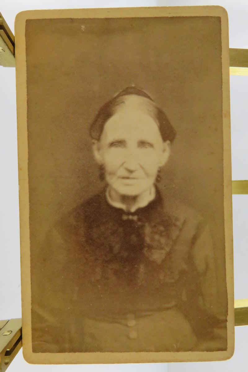 Antique CDV Old Woman Hunched Forward Named Sitter 4 1/8" x 2 1/2"