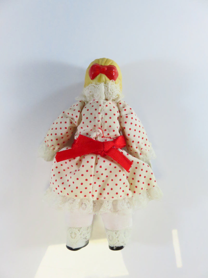 Vintage 1970's Russ Berrie? Miniature Girl Doll In Red Polka Dot White Dress