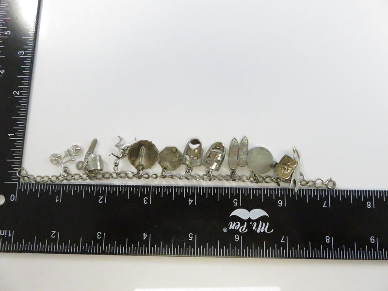 Vintage Mixed Metal Charm Bracelet with Sterling JMF Pieces Sweet 16 Enamel Masks Greyhound 7 Inch