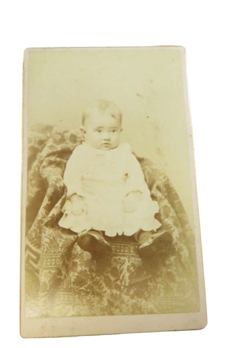 Antique CDV Cute Baby Hidden Mom? Unnamed Sitter A.M. Allen, PA 4 1/8" x 2 1/2" — front view
