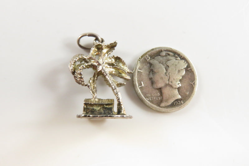 Vintage Silver Martinique 3D Palm Tree Charm with Cabin