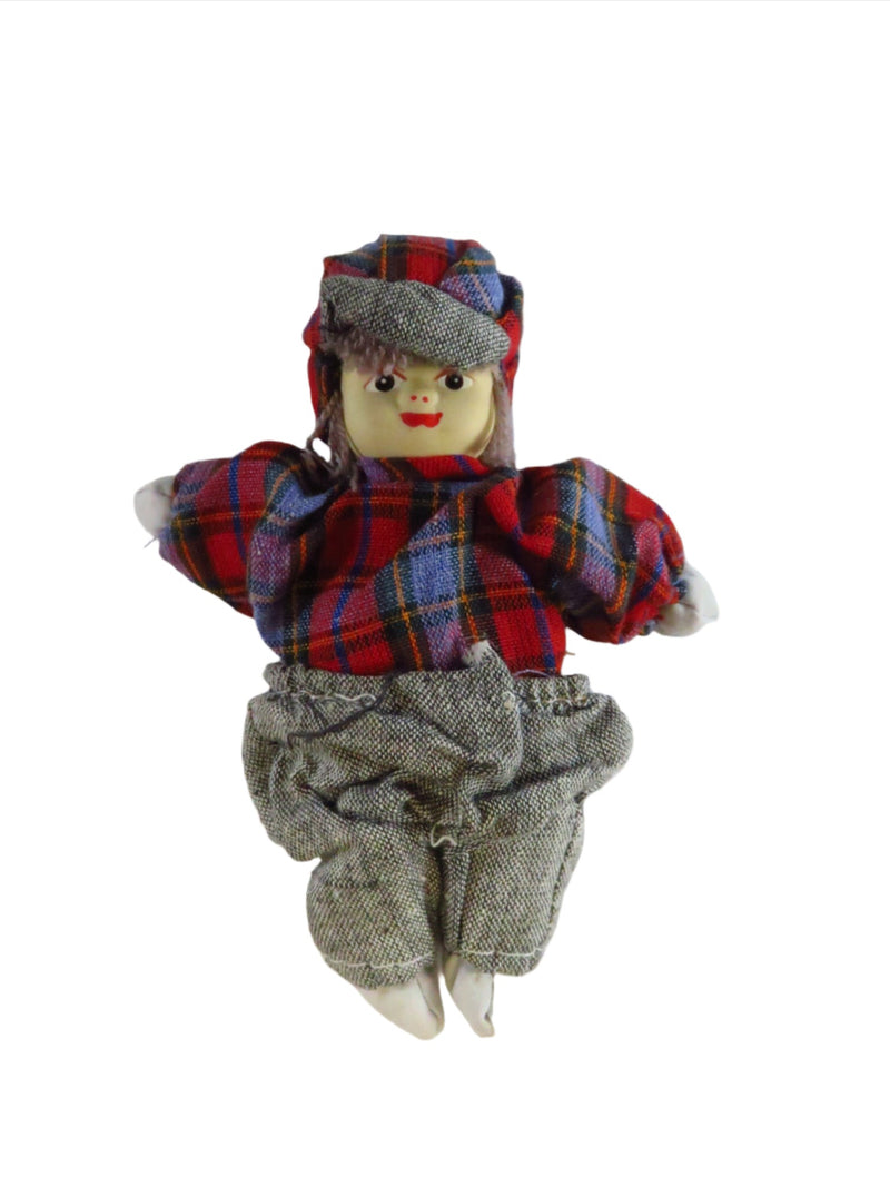 Vintage Flannel Dressed Girl Porcelain Head Sand Filled Body?