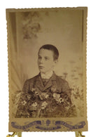 Antique Mourning Cabinet Card Young Man in Flower Netting J.D. Strunk Reading PA — front view