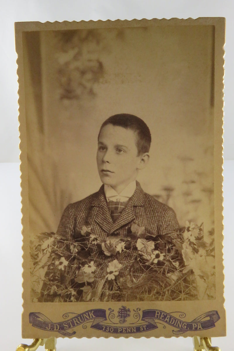Antique Mourning Cabinet Card Young Man in Flower Netting J.D. Strunk Reading PA