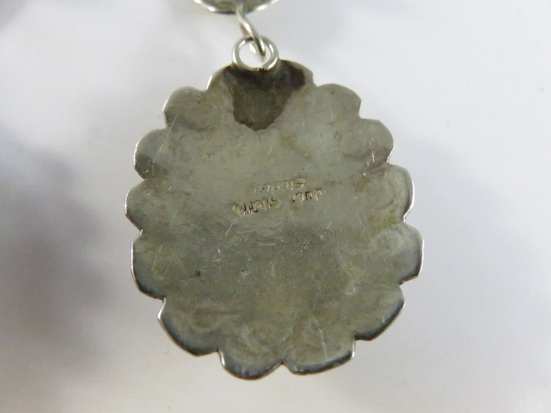 Navajo Sterling Silver Pink Mother of Pearl Concho Drop Earrings by Juan Guerra 2 1/8 Inch