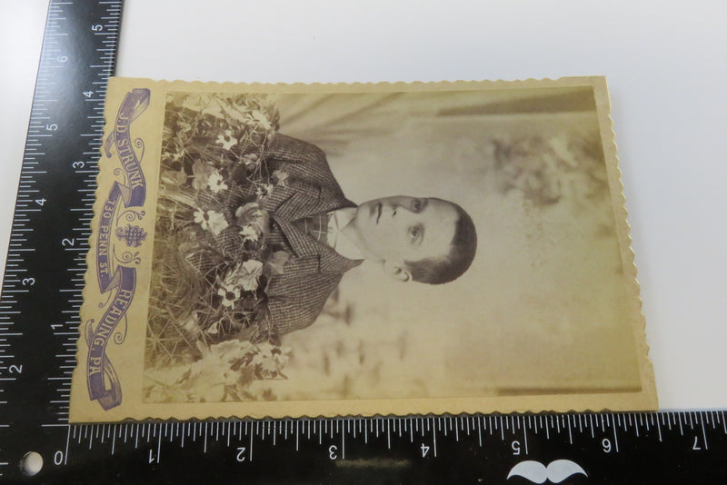 Antique Mourning Cabinet Card Young Man in Flower Netting J.D. Strunk Reading PA