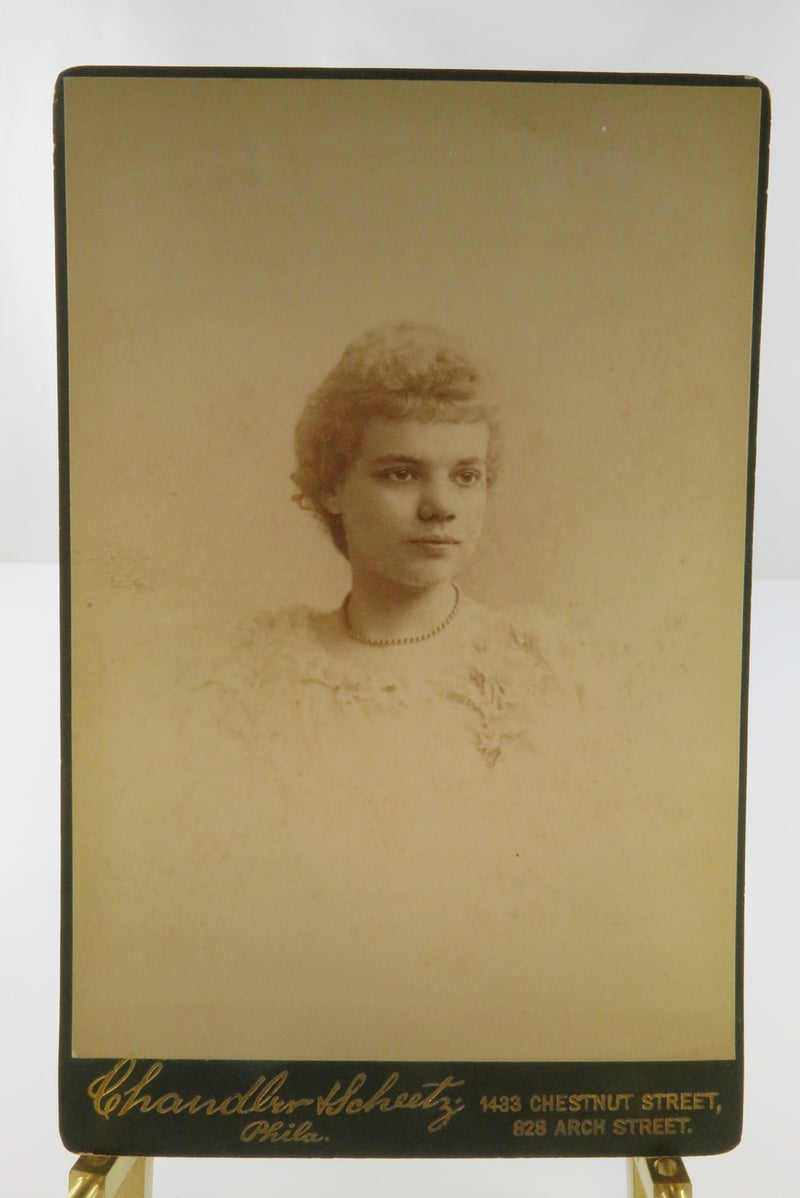 18 Year Old Girl Pearl Necklace Antique Cabinet Card Chandler & Scheetz