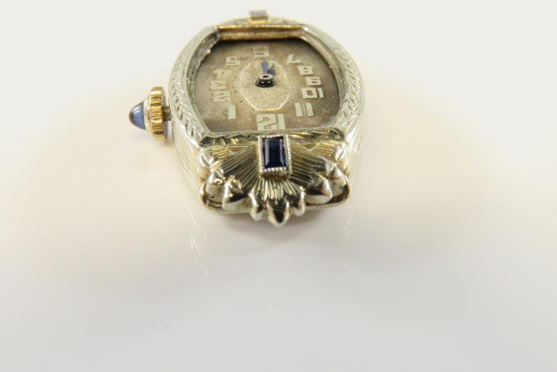 14K White Gold & Lab Sapphire Art Deco  ladies Watch Circa 1925, 17 Jewel Runs