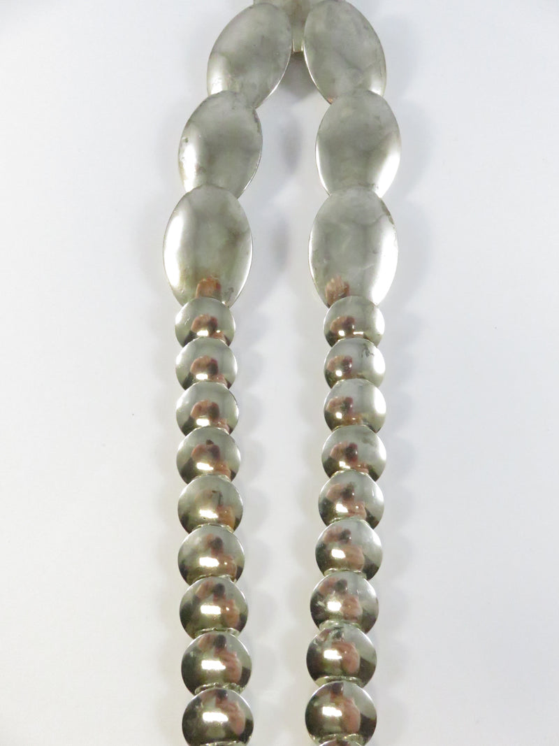 Southwestern Sterling Silver Graduated Pillow Disc Etched Oval Necklace Signed QT Quoc Turquoise 20.25in