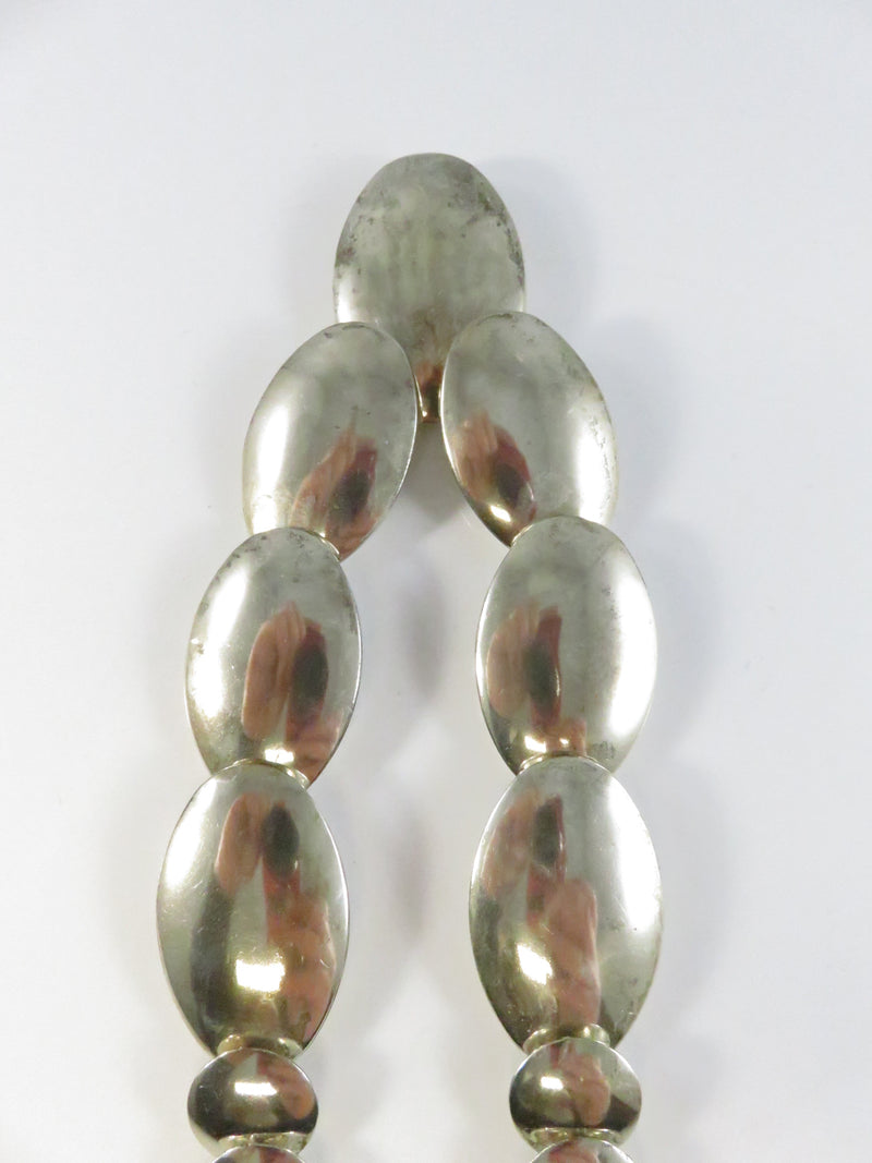 Southwestern Sterling Silver Graduated Pillow Disc Etched Oval Necklace Signed QT Quoc Turquoise 20.25in