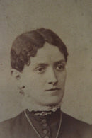 Woman Wearing Slide Necklace, Earrings and Collar Pin Antique Cabinet Card Thoma product image for Just Stuff I Sell, clear front view, neutral background, original listing photo, optimized descriptive alt text, centered composition